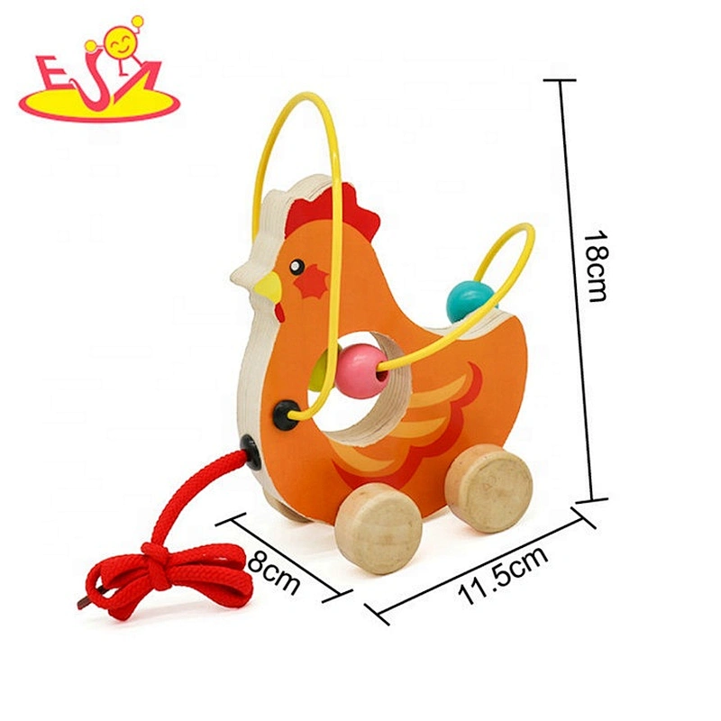 Wholesale fashion cock shaped pull string wooden small car toy for sale W05B162