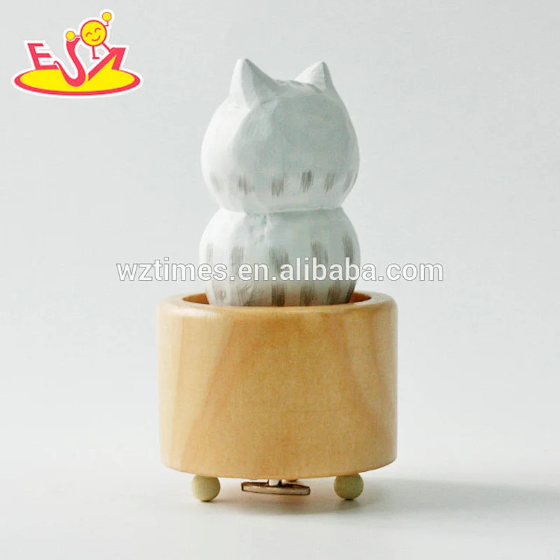 Wholesale top fashion wooden cat shaped music box as gift for children W07B058