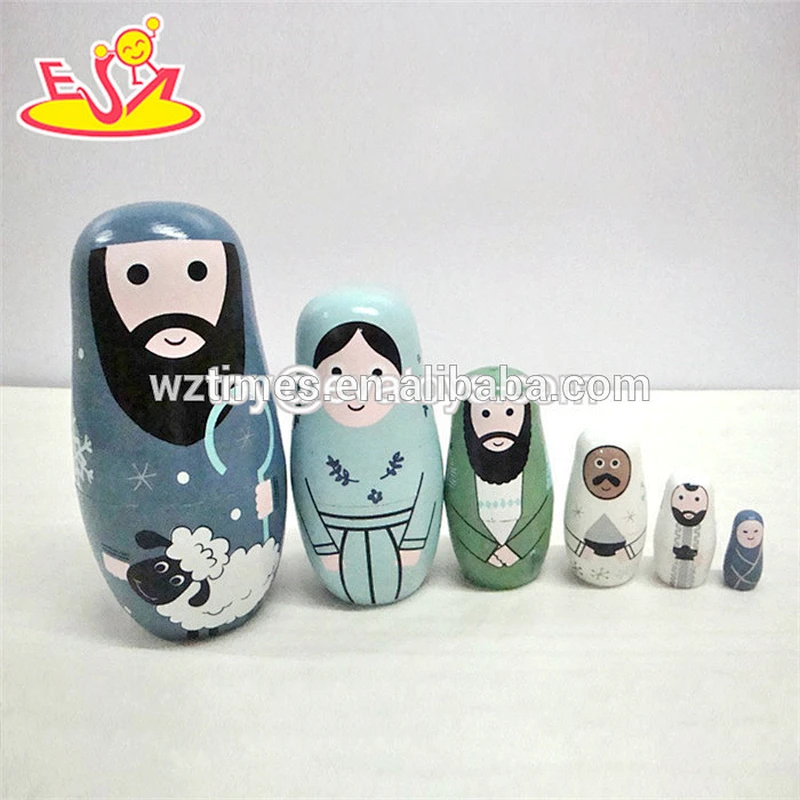 2018 Wholesale funny matryoshka doll 5 pcs wooden mini nesting doll for baby W06D098