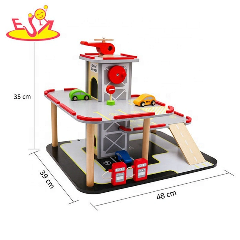 2019 New arrival educational wooden toy parking lot for kids W04B076