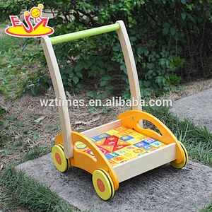 New hottest push along toy wooden 3 in 1 baby walker with building block W16E017