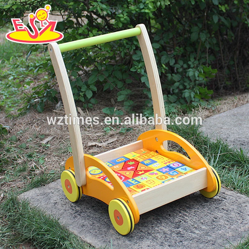 New hottest push along toy wooden 3 in 1 baby walker with building block W16E017
