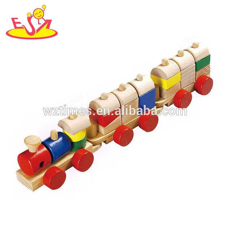 Los niños al por mayor de madera bloques de trenes de juguete mejor venta niños bloques de madera de trenes juguete W05C058