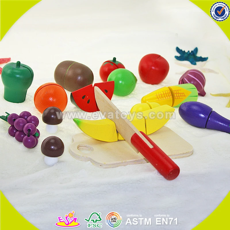 wholesale baby wooden fruit cutting toy, DIY kids wooden fruit cutting toy, role play children wooden fruit cutting toy W10B114