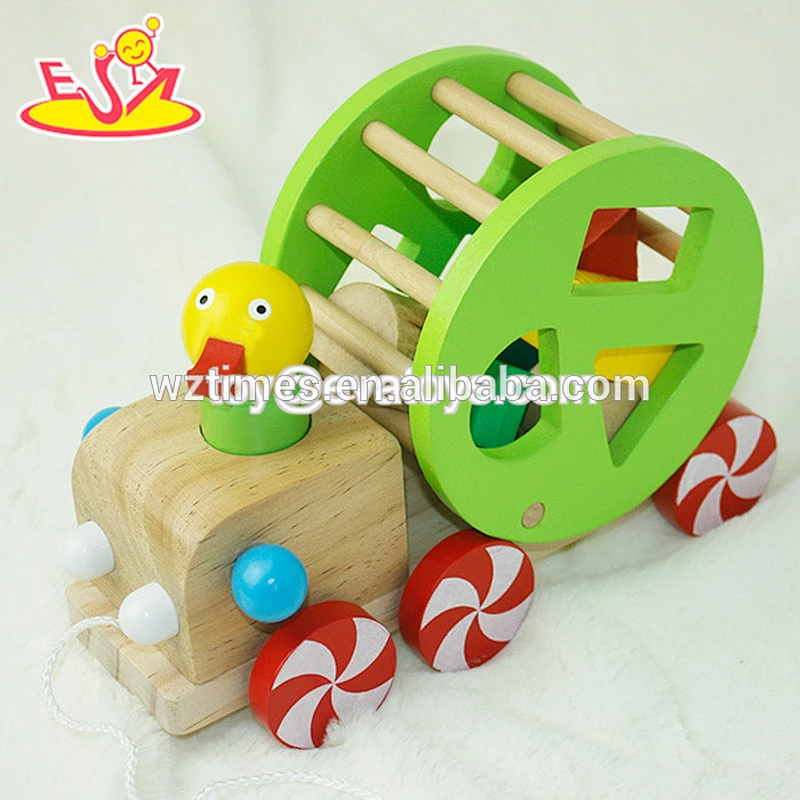 Wholesale hottest sale children wooden animal shaped pull along toy for fashion W05B163