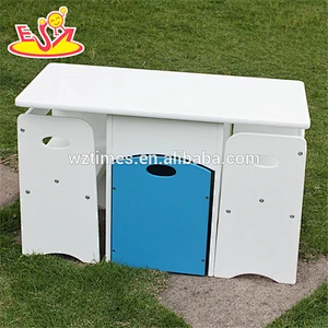 2018 new design home / school / kindergarten white wooden toddler activity table with storage box W08G193