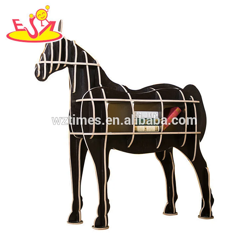 Wholesale high quality children wooden horse black bookshelf for sale W08D068