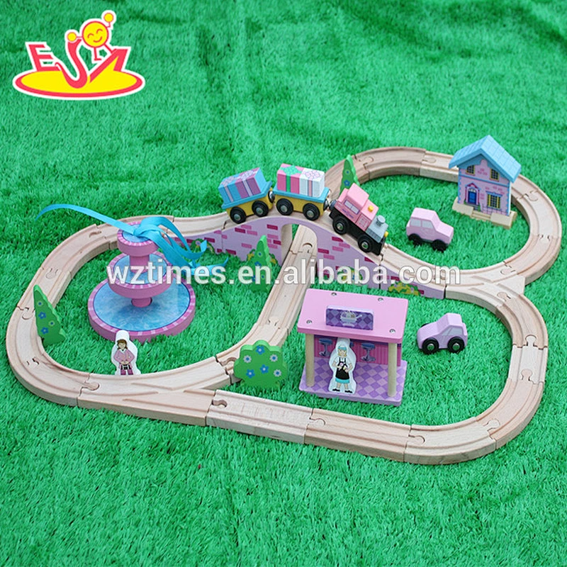 wholesale kids railway wooden train set for sale W04C065