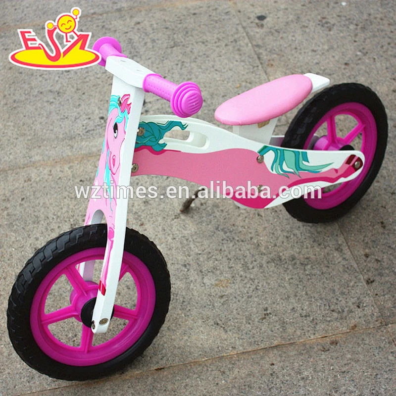 wholesale high quality children wooden pink balance bike cheap kids wooden pink balance bike W16C126