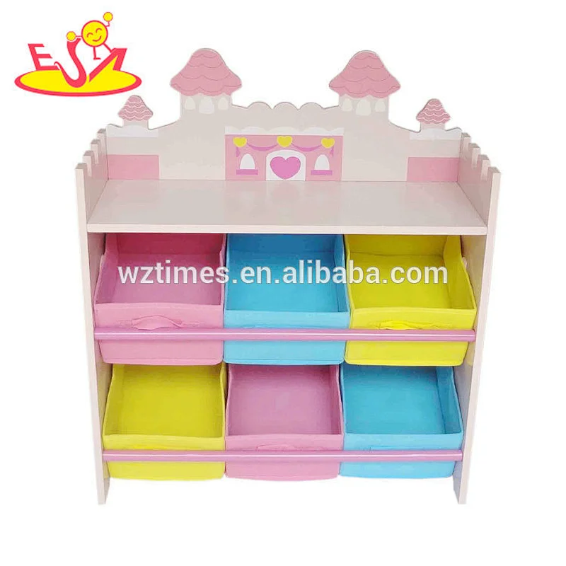 2018 New design nursery children wooden toy organizer with storage bin W08C267