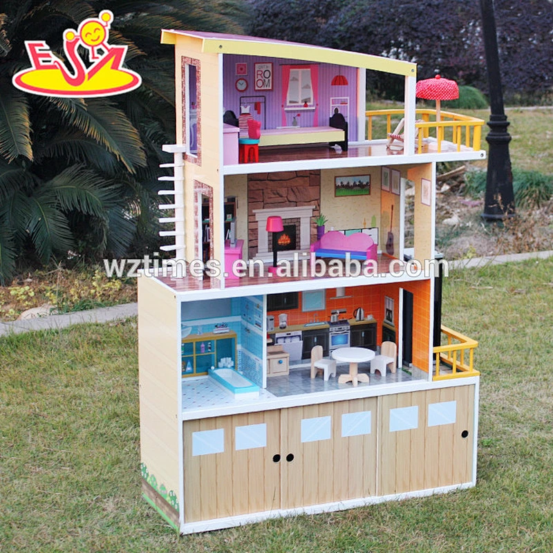 2018 New design luxurious wooden beachfront mansion dollhouse top fashion big size wooden beachfront mansion dollhouse W06A153