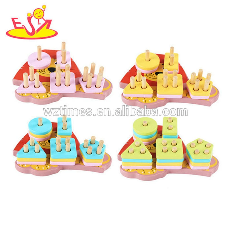 Wholesale useful early colors and shapes learning toy wooden cartoon stacking toy for kids W13D167