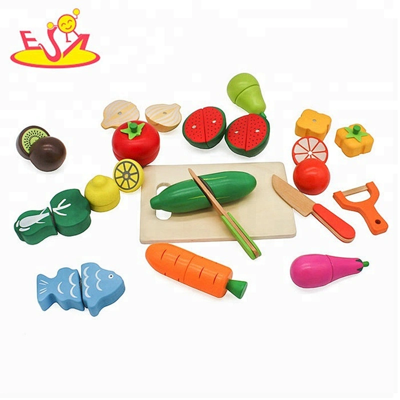Colorful Wooden Pretend Play Kitchen Toys Cutting Fruit Vegetable Toys for Kids girls W10B224