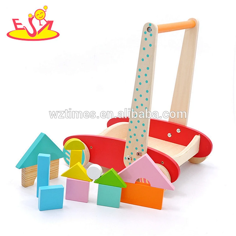 2018 wholesale preschool wooden baby walker with blocks new design colorful wooden baby walker with blocks W16E073