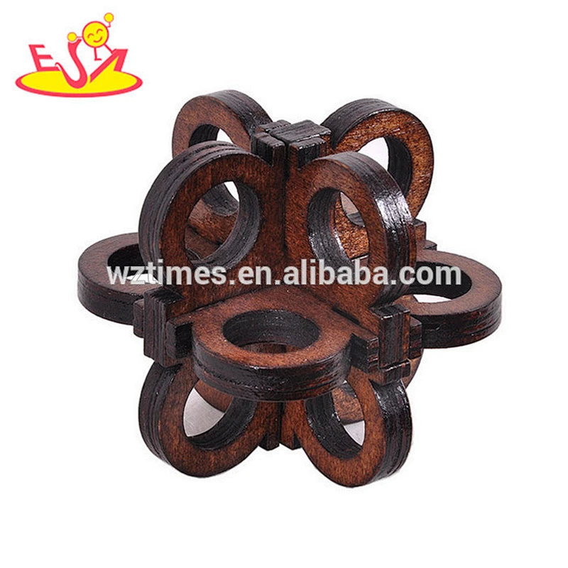 Wholesale early education traditional wooden 3d unlocked puzzle toy for kids W11C036