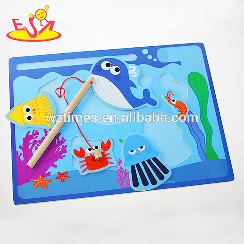 Wholesale educational tabletop game wooden magnetic fishing toy for children W01A067