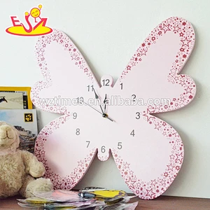 2018 wholesale pink butterfly wooden kids wall clock best design kids wall clock new wooden kids wall clock W09D019