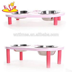 wholesale most popular pink strawberry pattern wooden pet feeder W06F014