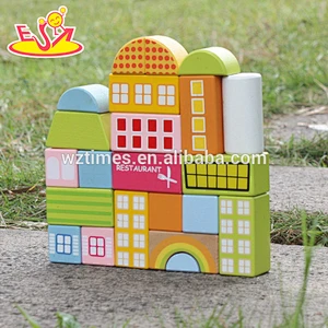 Wholesale lovely and colorful 22 pcs wooden multi shape building blocks toy for children W13A123
