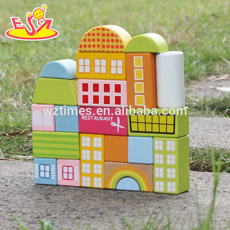 Wholesale lovely and colorful 22 pcs wooden multi shape building blocks toy for children W13A123