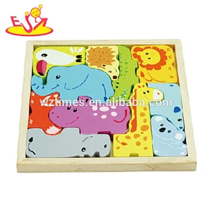 Wholesale high quality wooden animals blocks puzzle toy for baby learning and jigsaw W14A156