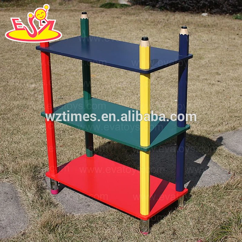 Wholesale best selling colorful wooden 3 layer book shelf for preschool W08C092