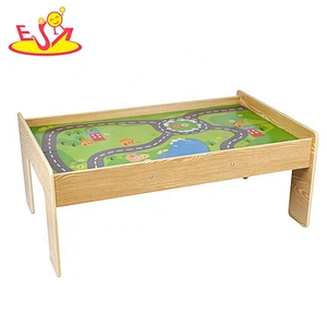 High quality railway wooden train table with storage W04C178