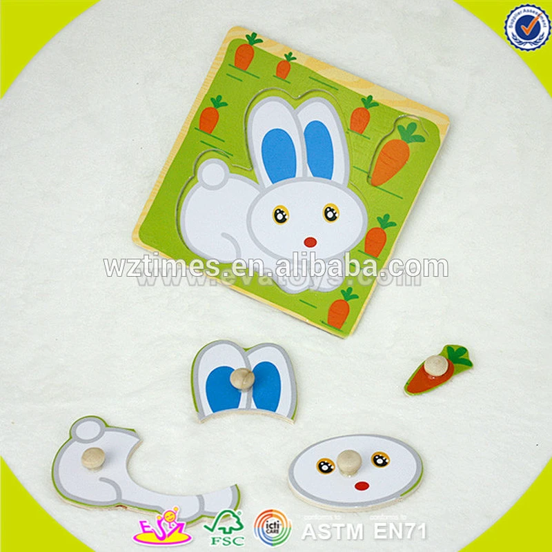 Wholesale lovely best gift rabbit pattern jigsaw toy wooden peg puzzle for children W14M069