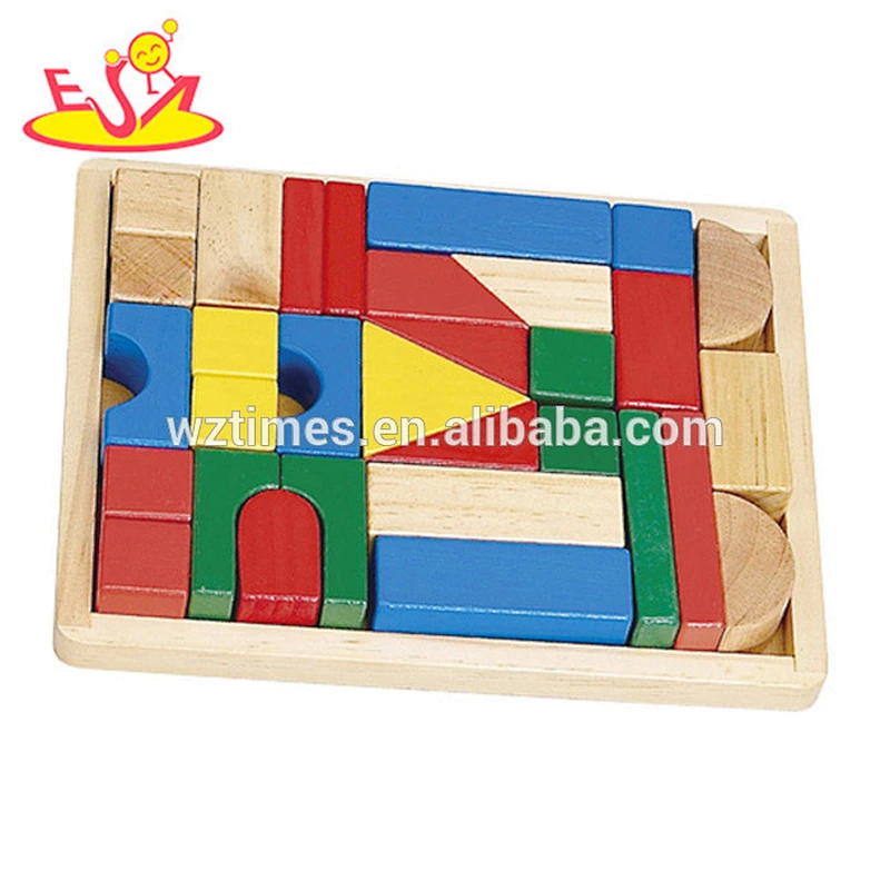 Wholesale customize wooden blocks puzzle toy for kids building and jigsaw W13A025