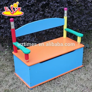 Wholesale cute baby wooden storage bench with handrail used in home or playground W08C061