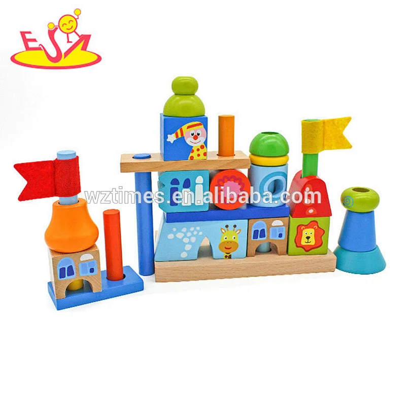 Educational creative city buildings wooden toys building blocks for kids W13A139