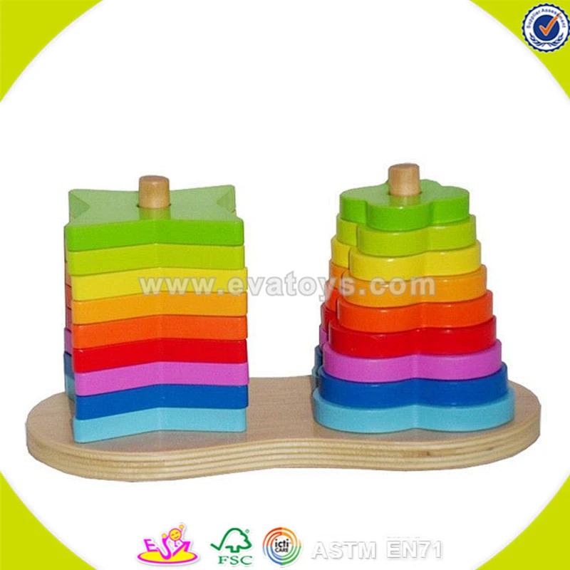 Bebé inteligente al por mayor bloques de apilamiento de madera juego divertido niños bloques de apilamiento de madera juego de juguete traer diversión W13D054