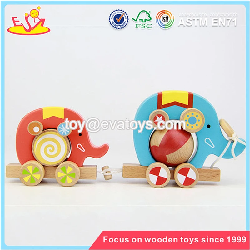 Mini pull elephant cart wooden funny baby toys for sale W05B075