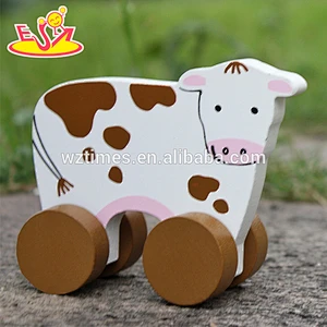 2018 New design baby wheels wooden cow toy best sale kids wooden cow toy wholesale cheap children wooden cow toy W04A322