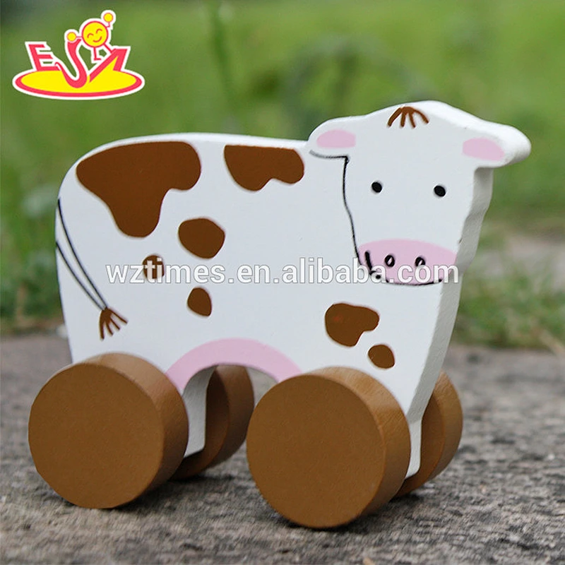 2018 New design baby wheels wooden cow toy best sale kids wooden cow toy wholesale cheap children wooden cow toy W04A322
