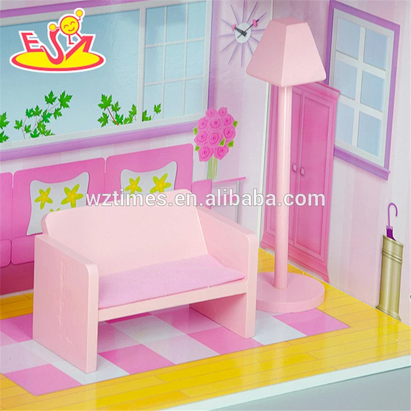 Wholesale beautiful kids wooden dollhouse cottage toy 3 floor girls wooden dollhouse cottage W06A224