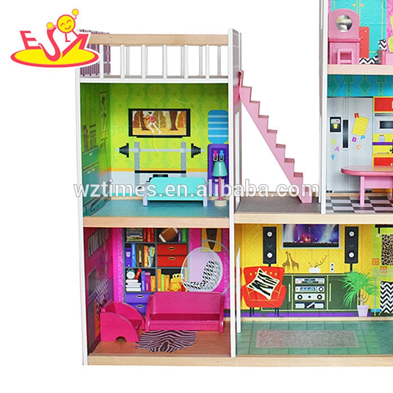 2018 Wholesale best sale wooden kids dollhouse lovely wooden kids dollhouse W06A246