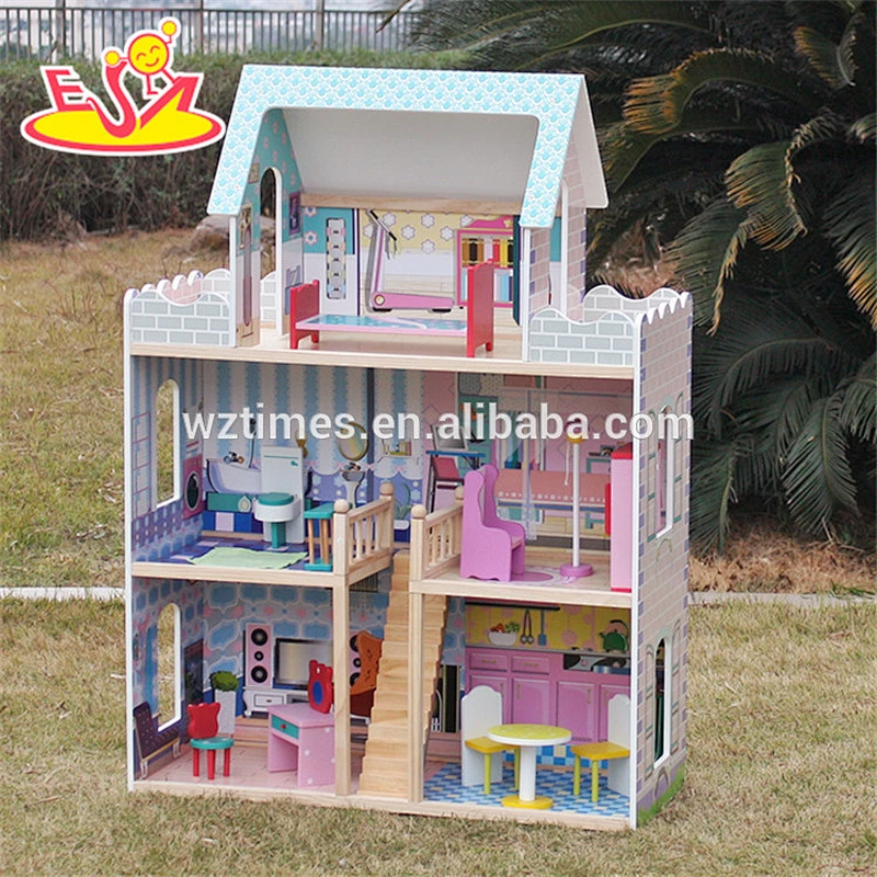 neues Design reizendes Rollenspiel Mädchen Puppenhaus aus Holz mit Möbeln W06A161