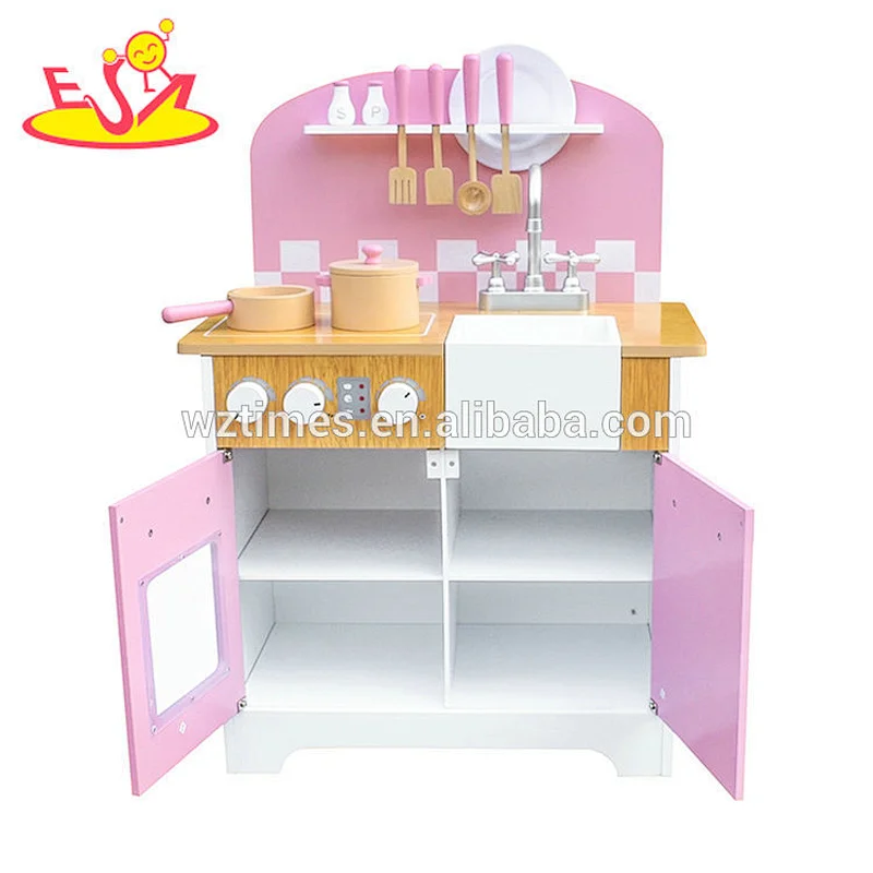 Juego de cocina de juguete de madera rosa pretender 2018 para niñas W10C385