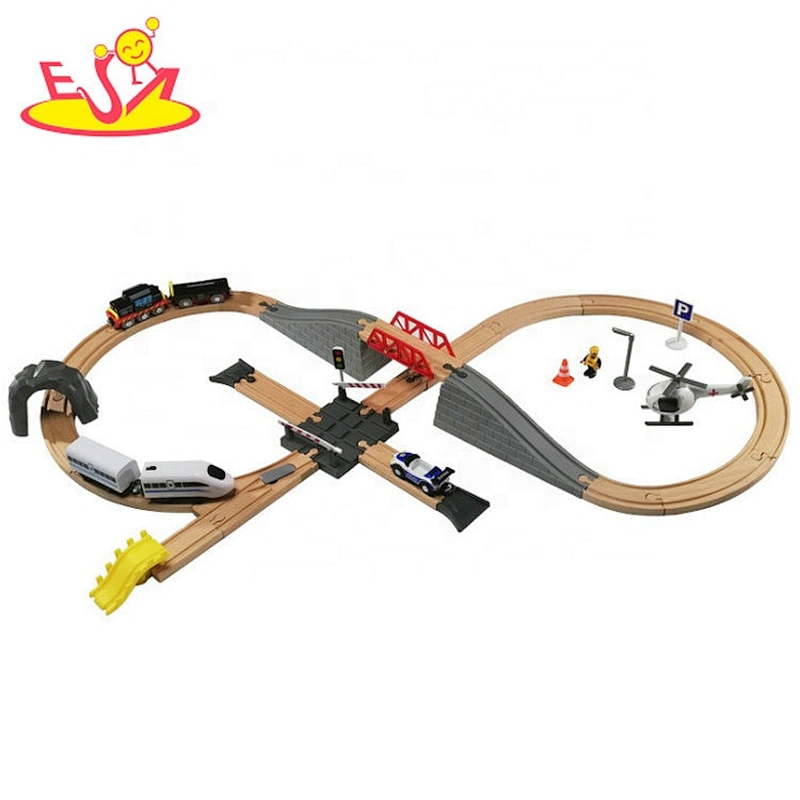 2019 New arrival 46 pieces diy wooden train tracks toys for kids W04C185