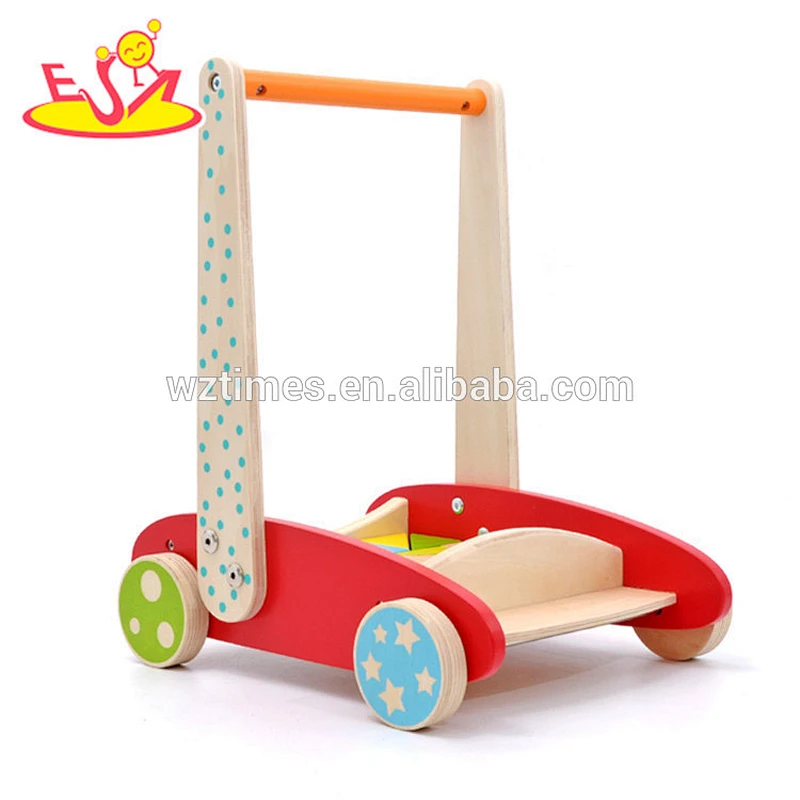 2018 wholesale preschool wooden baby walker with blocks new design colorful wooden baby walker with blocks W16E073