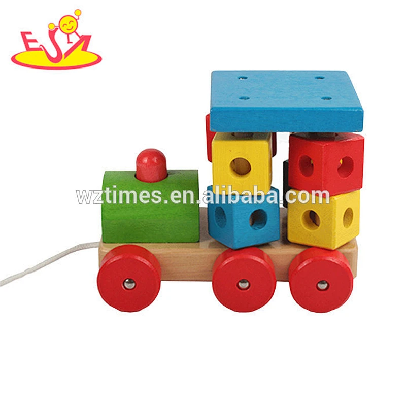 2018 venta al por mayor bebé bloque de madera tren divertido niños bloque de madera tren popular niños bloque de madera tren W05C072