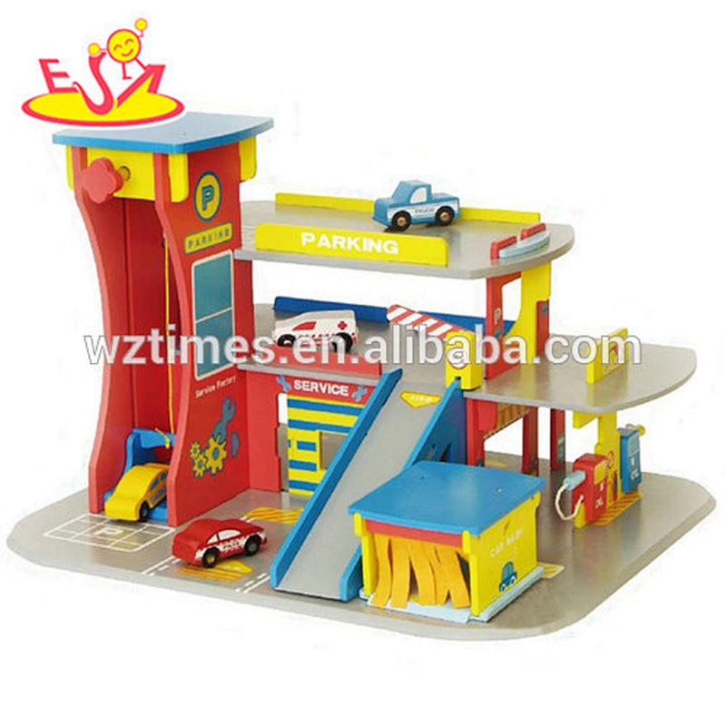 high quality wooden toy car garage for toddlers W04C001