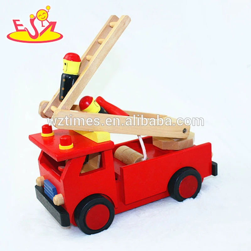 wholesale funny engine wooden fire truck toy for kids W04A267