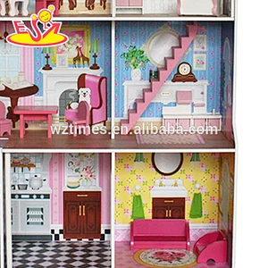 2018 Wholesale preschool kids wooden doll house set W06A248
