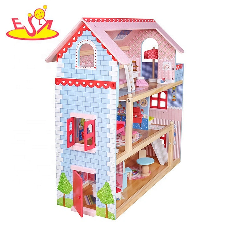 New design baby wooden dollhouse miniatures funny kids wooden dollhouse miniatures for pretend W06A100