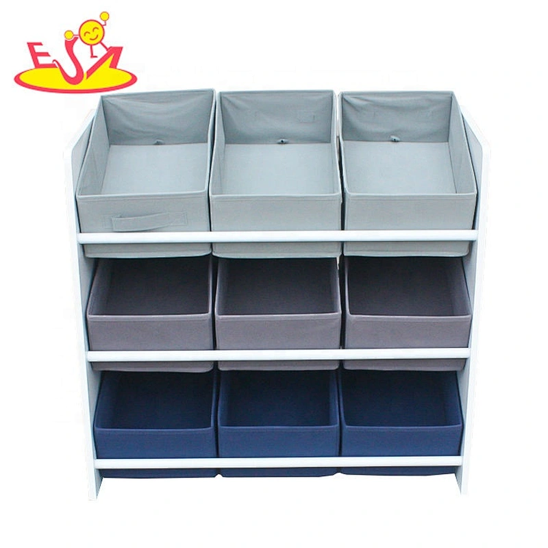 2018 New design children wooden toy shelf with storage bins W08C246