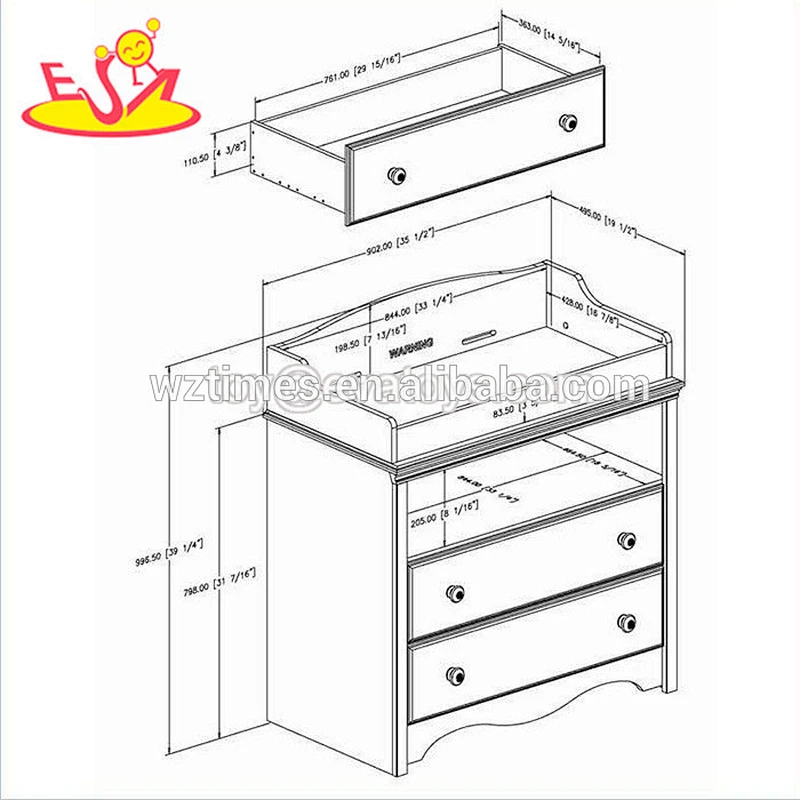 2018 New arrival safety wooden baby changing unit with drawers W08C121