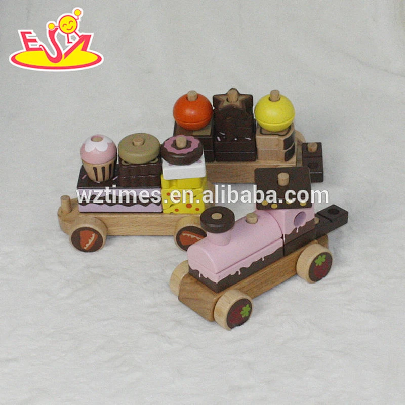 wholesale educational baby wooden cake train toy for pull W05C026