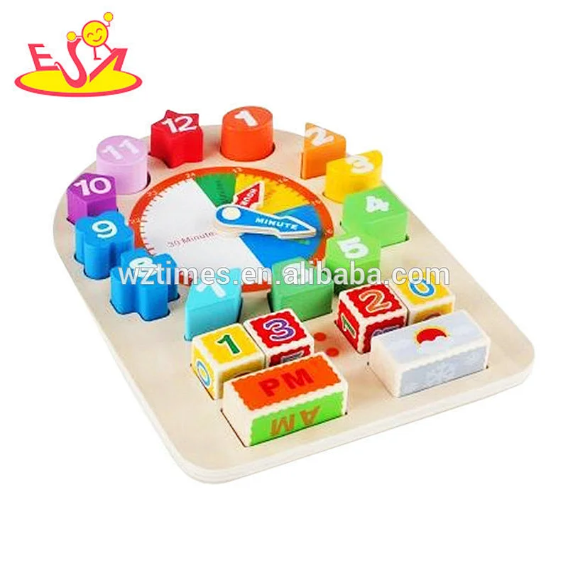 Funny early kids number and time learning wooden clock toys for sale W14K021